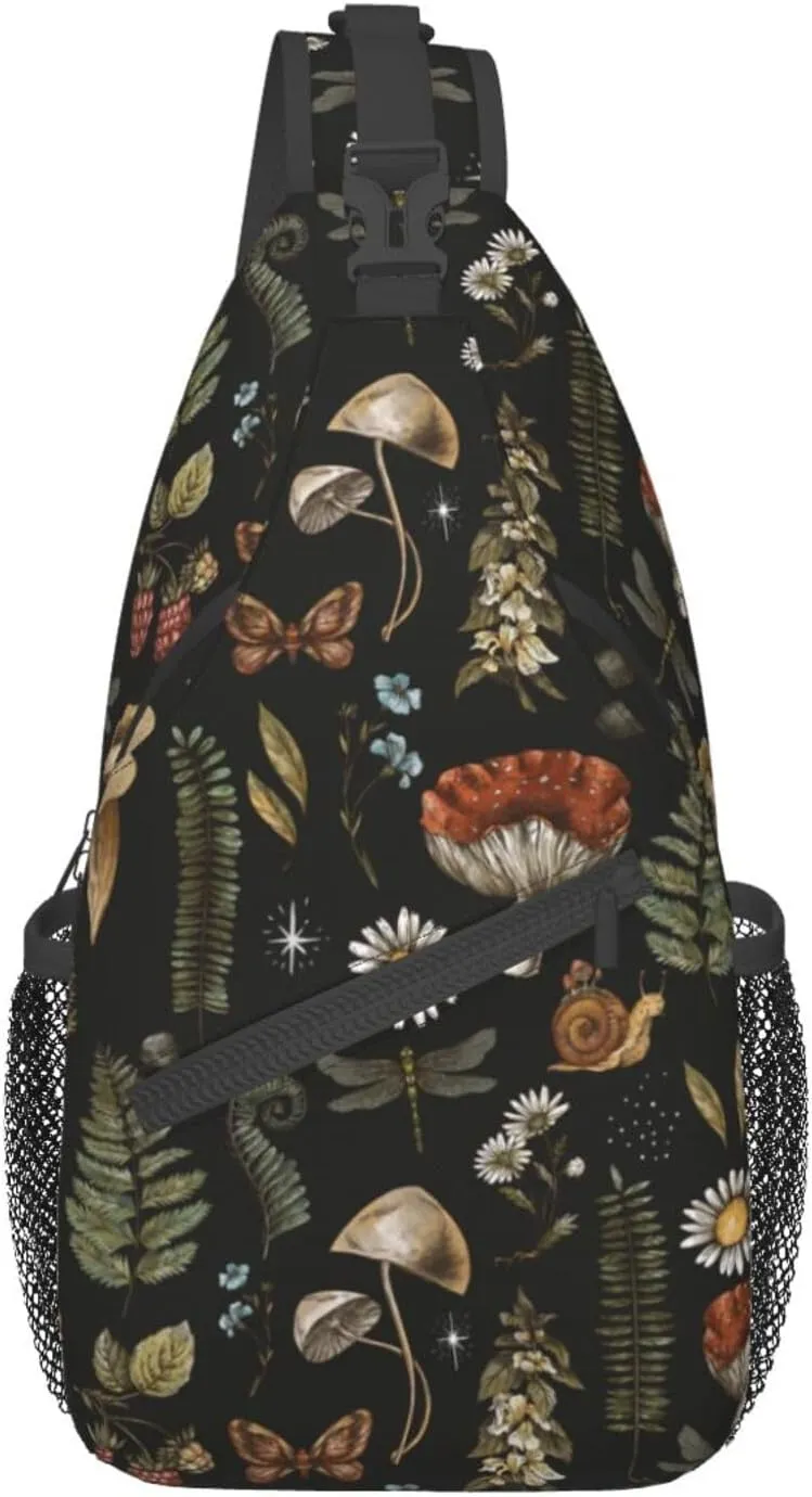 Vintage Magic Mushroom Sling Bag Crossbody Bag For Women Men Backpack Travel Hiking Shoulder Chest Bag Daypack Unisex