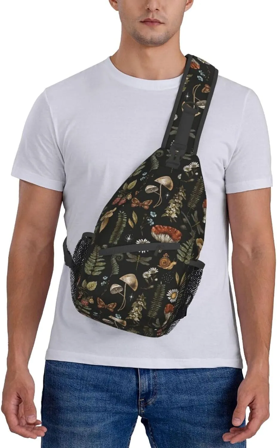 Vintage Magic Mushroom Sling Bag Crossbody Bag For Women Men Backpack Travel Hiking Shoulder Chest Bag Daypack Unisex
