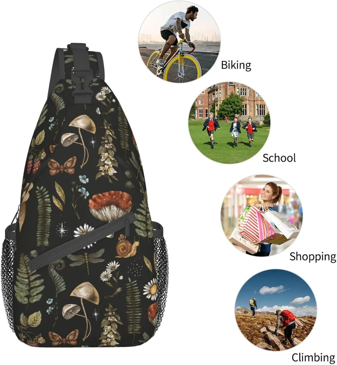 Vintage Magic Mushroom Sling Bag Crossbody Bag For Women Men Backpack Travel Hiking Shoulder Chest Bag Daypack Unisex