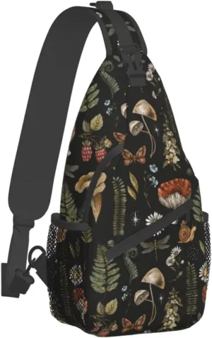 Vintage Magic Mushroom Sling Bag Crossbody Bag For Women Men Backpack Travel Hiking Shoulder Chest Bag Daypack Unisex