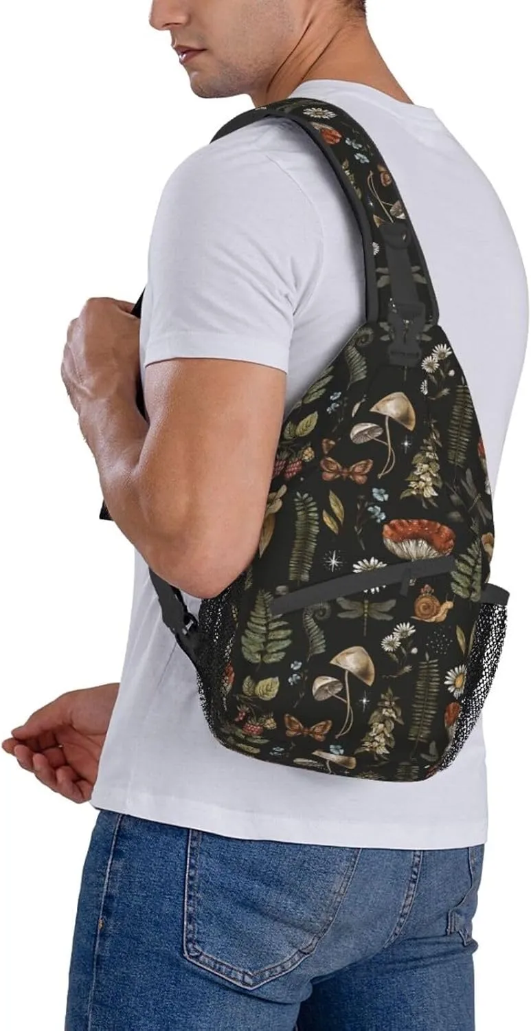 Vintage Magic Mushroom Sling Bag Crossbody Bag For Women Men Backpack Travel Hiking Shoulder Chest Bag Daypack Unisex