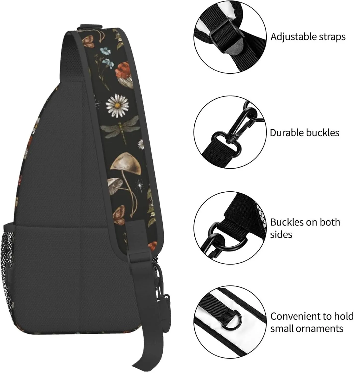 Vintage Magic Mushroom Sling Bag Crossbody Bag For Women Men Backpack Travel Hiking Shoulder Chest Bag Daypack Unisex