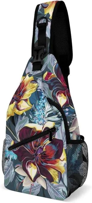 Vintage Tulip Flowers Sling Bag Crossbody Shoulder Backpack Art Paint Adjustable Lightweight Travel Hiking Casual Daypack for Men Women