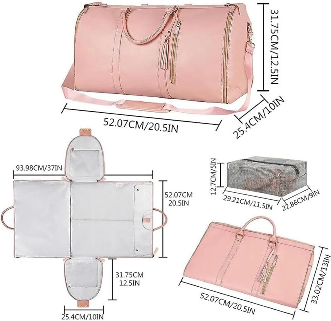 Viralhuntz Travel Bag, Large Capacity Unfoldable Duffle Bag, 2 in 1 Convertible Large PU Leather Waterproof Duffle Bag with Shoe Pouch (0528 black and pink stripes)