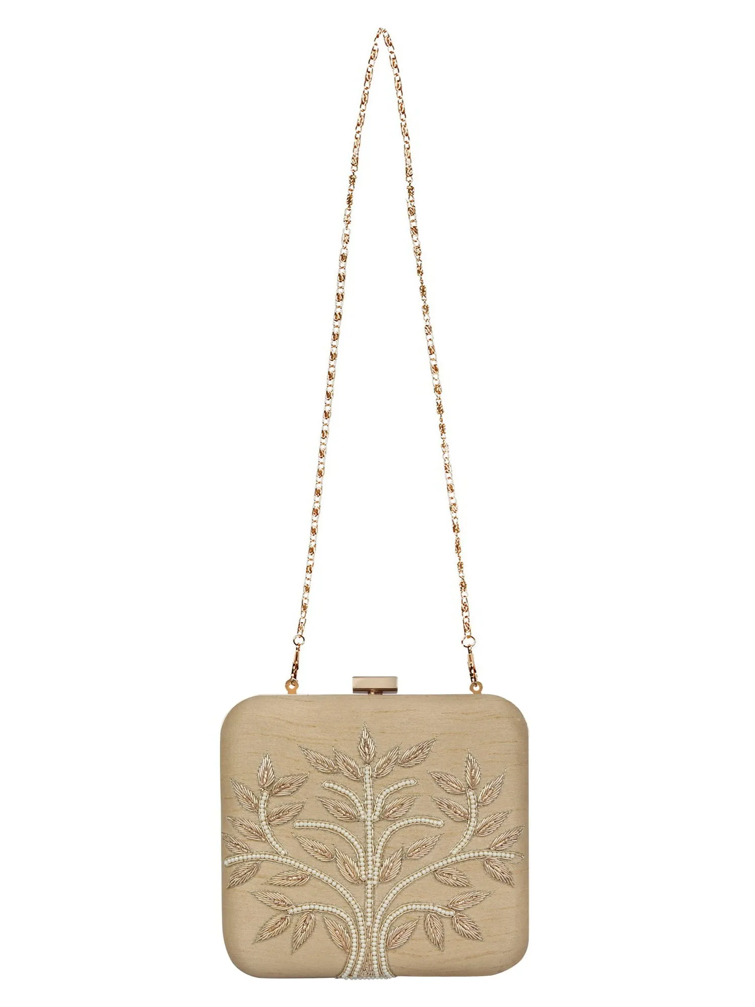 Vista Embellished Faux Silk Box Clutch