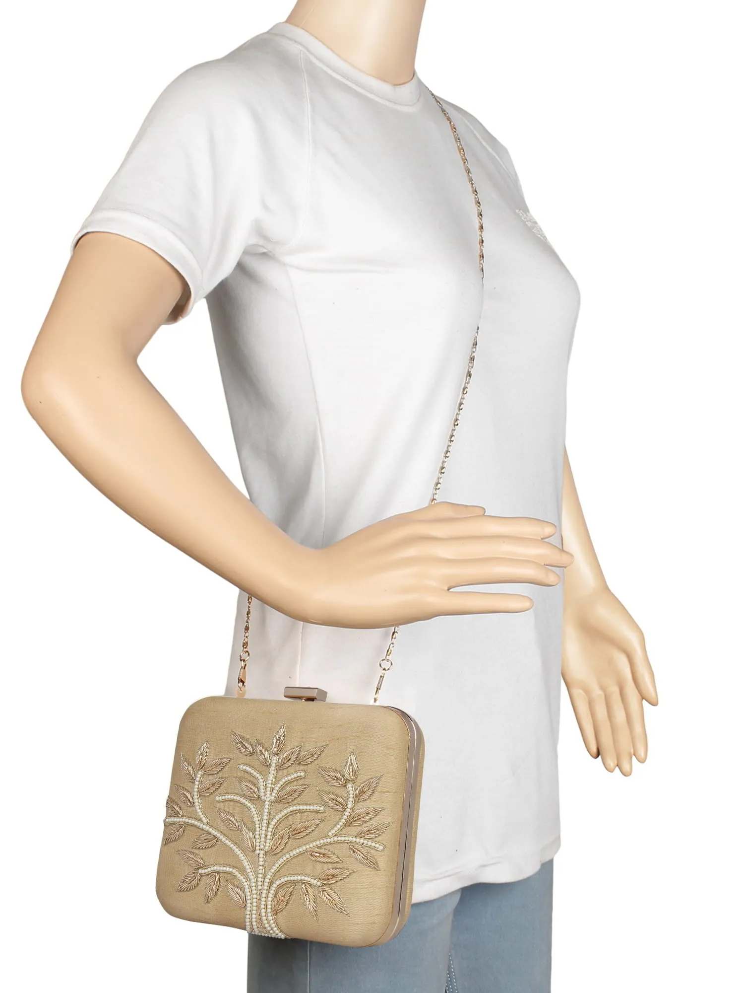 Vista Embellished Faux Silk Box Clutch