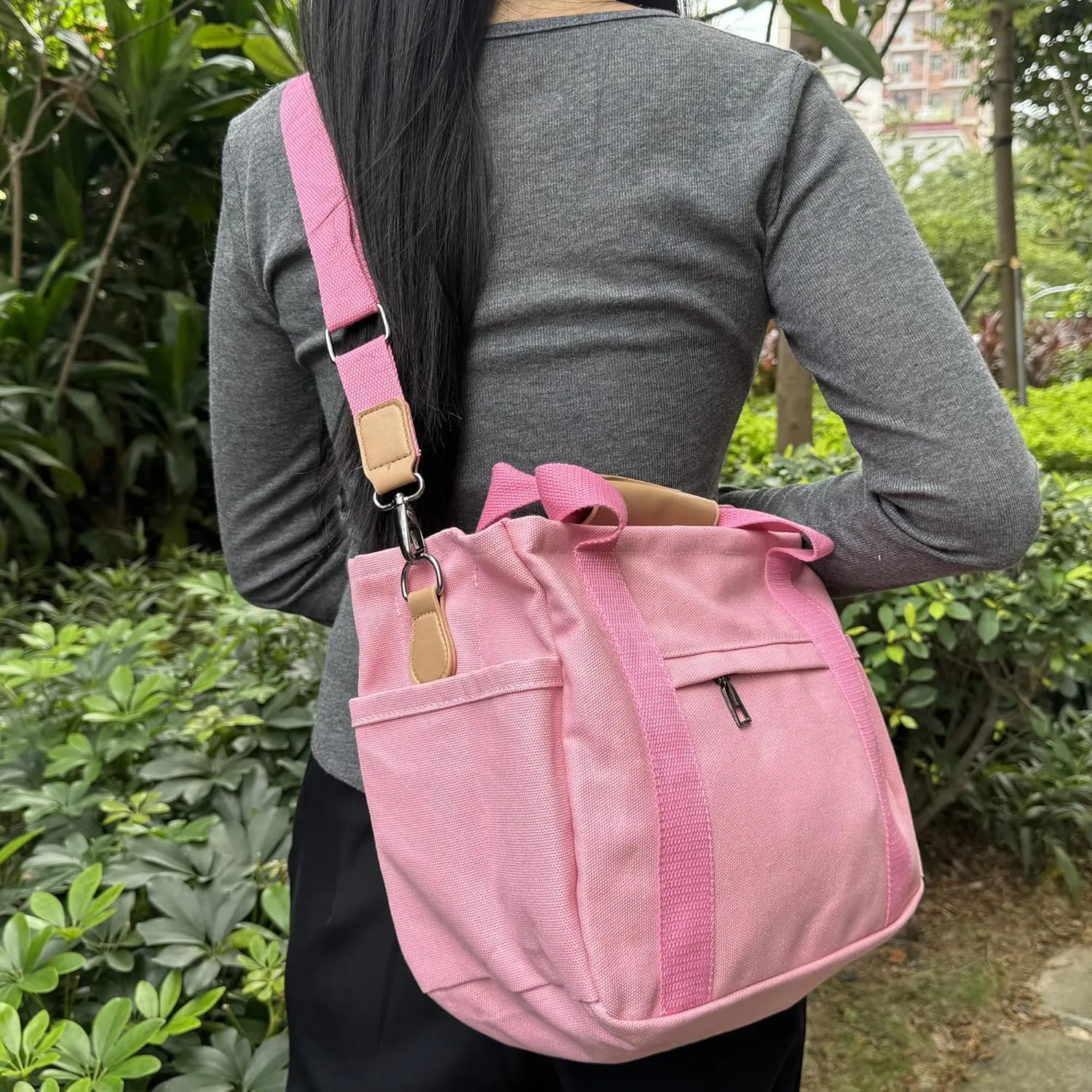 VIWIME Canvas Tote Bag for Women With Pockets, Cute Crossbody Shoulder Purses Mommy Handbag for Work Travel