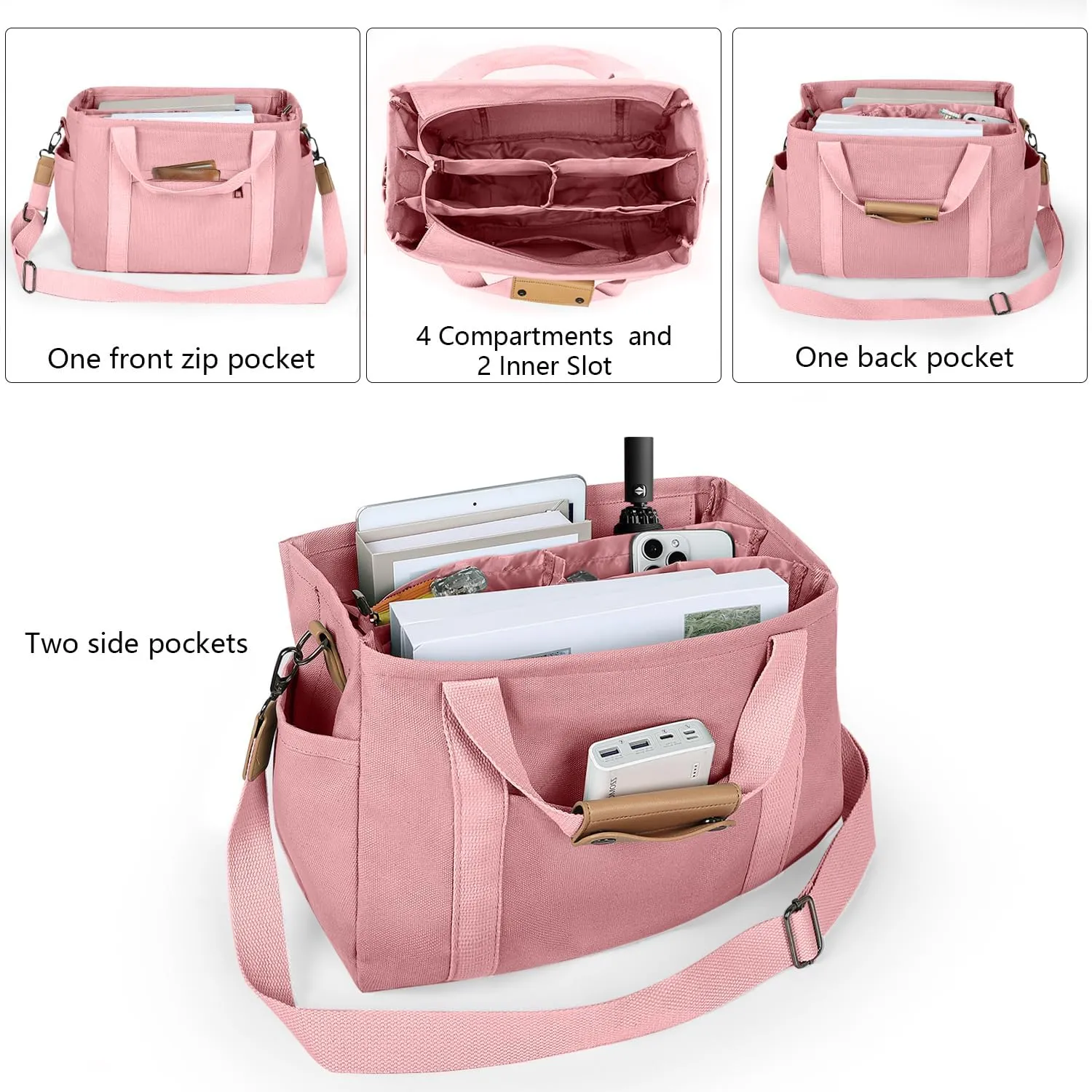 VIWIME Canvas Tote Bag for Women With Pockets, Cute Crossbody Shoulder Purses Mommy Handbag for Work Travel