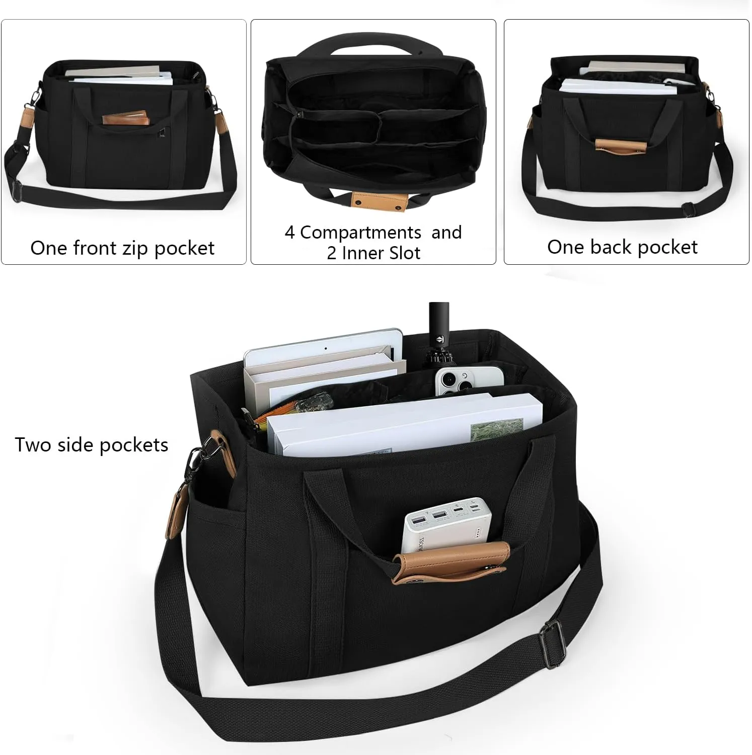 VIWIME Canvas Tote Bag for Women With Pockets, Cute Crossbody Shoulder Purses Mommy Handbag for Work Travel