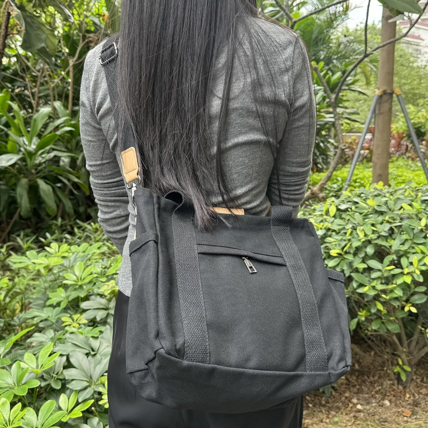 VIWIME Canvas Tote Bag for Women With Pockets, Cute Crossbody Shoulder Purses Mommy Handbag for Work Travel