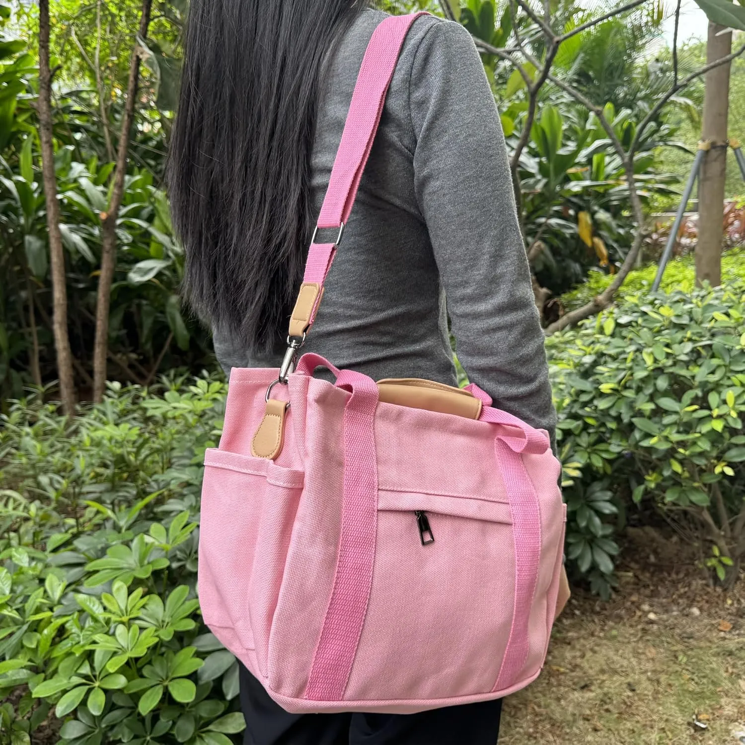 VIWIME Canvas Tote Bag for Women With Pockets, Cute Crossbody Shoulder Purses Mommy Handbag for Work Travel