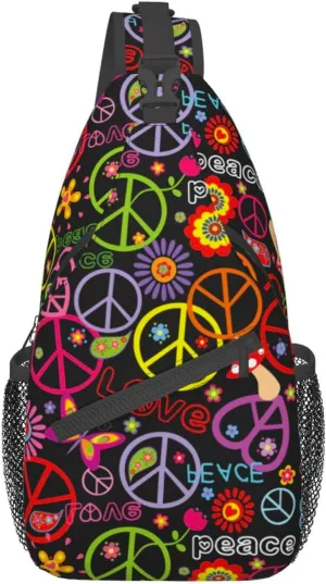 VOOHDDY Hippie Peace Sling Bag For Women Men Travel Hiking Backpack Crossbody Shoulder Chest Bags Casual Daypack Sport