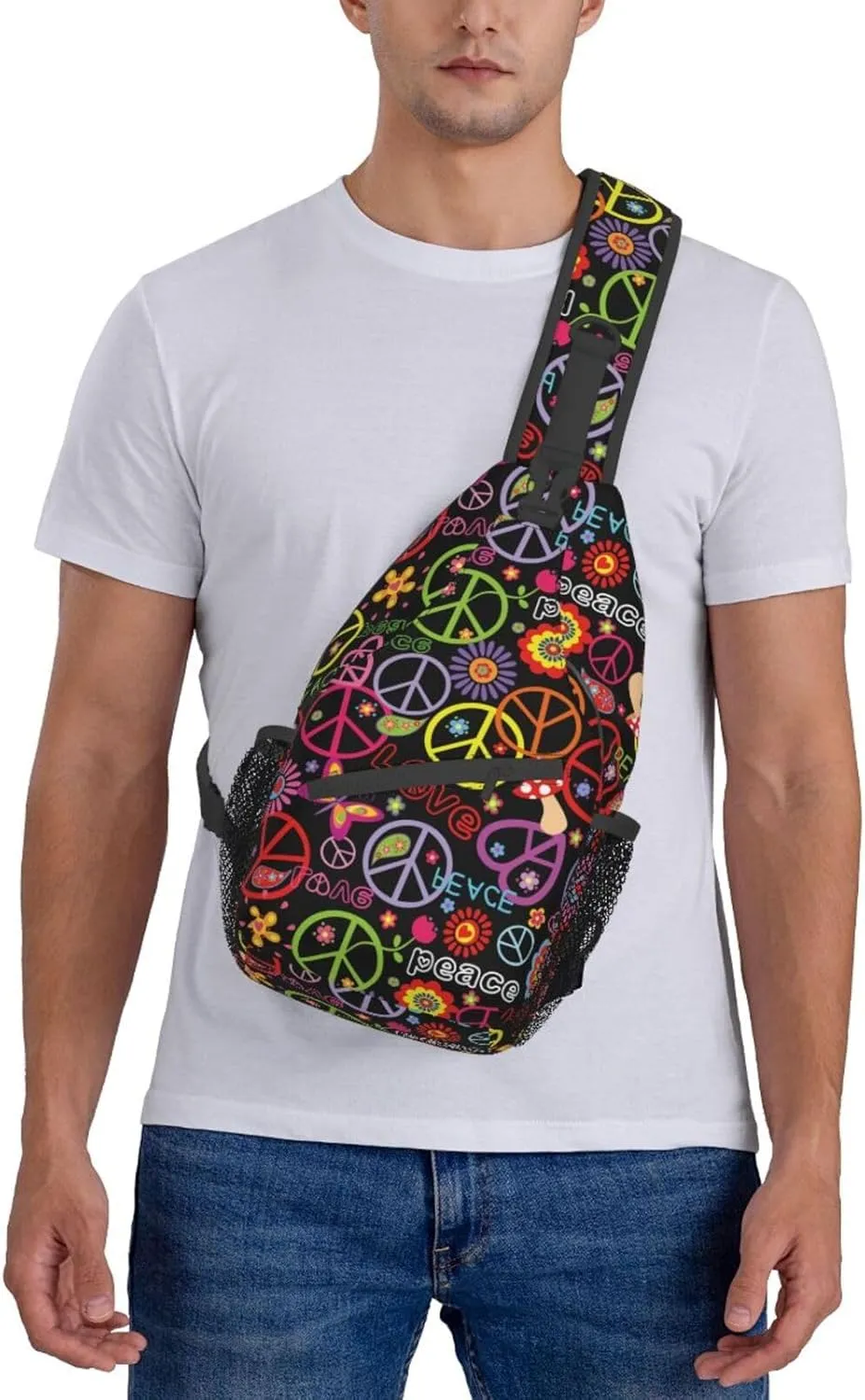 VOOHDDY Hippie Peace Sling Bag For Women Men Travel Hiking Backpack Crossbody Shoulder Chest Bags Casual Daypack Sport