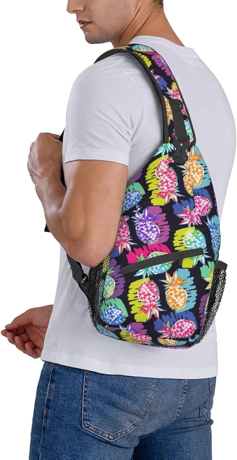 VOOHDDY Tropical Hawaiian Pineapple Colorful Sling Bag For Women Men Travel Hiking Backpack Crossbody Shoulder Chest Bags Casual Daypack Sport