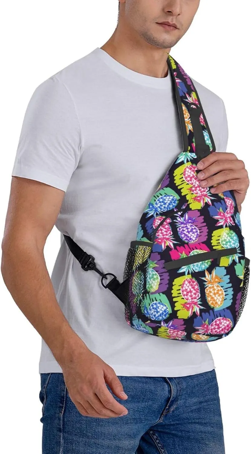 VOOHDDY Tropical Hawaiian Pineapple Colorful Sling Bag For Women Men Travel Hiking Backpack Crossbody Shoulder Chest Bags Casual Daypack Sport