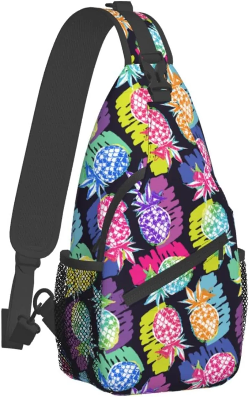 VOOHDDY Tropical Hawaiian Pineapple Colorful Sling Bag For Women Men Travel Hiking Backpack Crossbody Shoulder Chest Bags Casual Daypack Sport