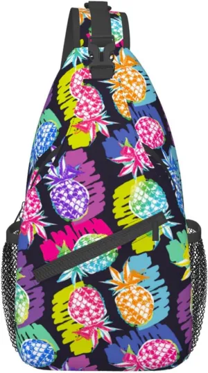 VOOHDDY Tropical Hawaiian Pineapple Colorful Sling Bag For Women Men Travel Hiking Backpack Crossbody Shoulder Chest Bags Casual Daypack Sport