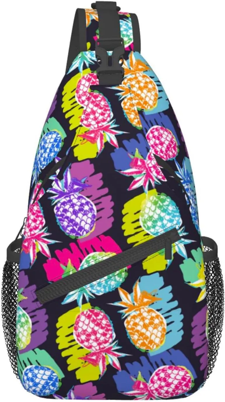 VOOHDDY Tropical Hawaiian Pineapple Colorful Sling Bag For Women Men Travel Hiking Backpack Crossbody Shoulder Chest Bags Casual Daypack Sport