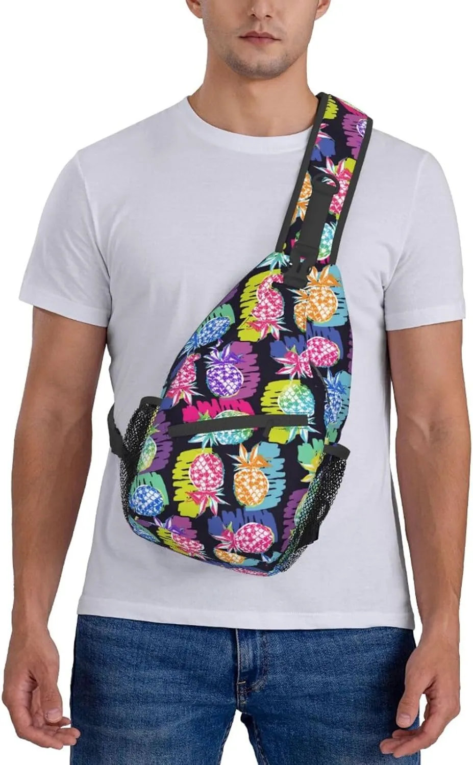 VOOHDDY Tropical Hawaiian Pineapple Colorful Sling Bag For Women Men Travel Hiking Backpack Crossbody Shoulder Chest Bags Casual Daypack Sport