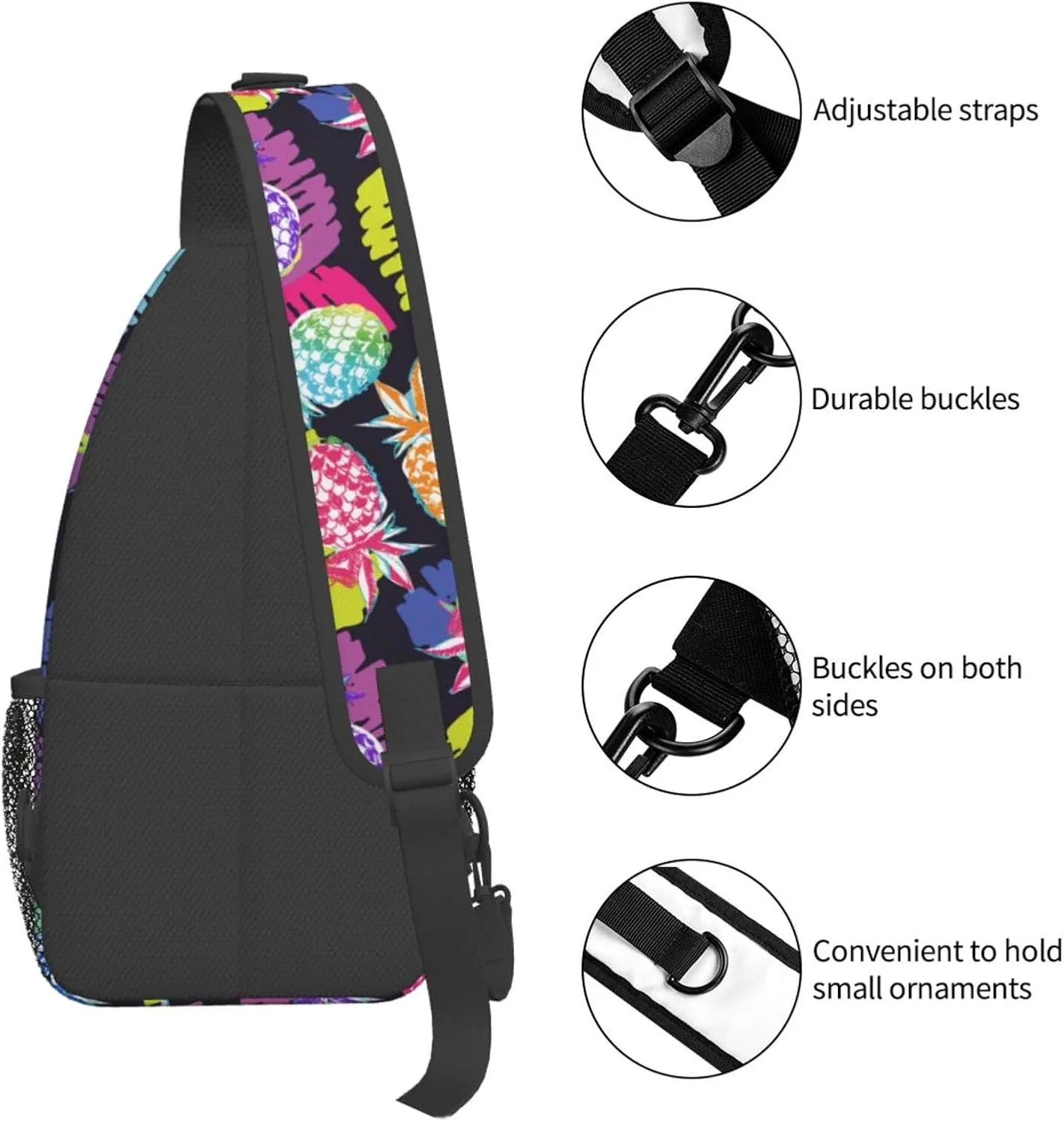 VOOHDDY Tropical Hawaiian Pineapple Colorful Sling Bag For Women Men Travel Hiking Backpack Crossbody Shoulder Chest Bags Casual Daypack Sport