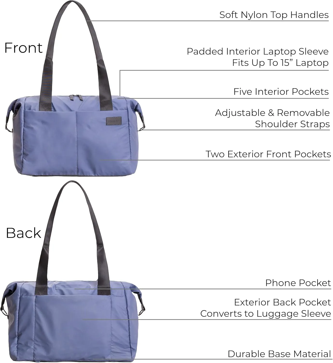 Vooray Alana Duffel Bag – Small Lightweight Travel Bag with Laptop Sleeve, Sports Gym Duffel for Women & Men, Weekender for Overnight, Everyday Use, or Hospital Travel