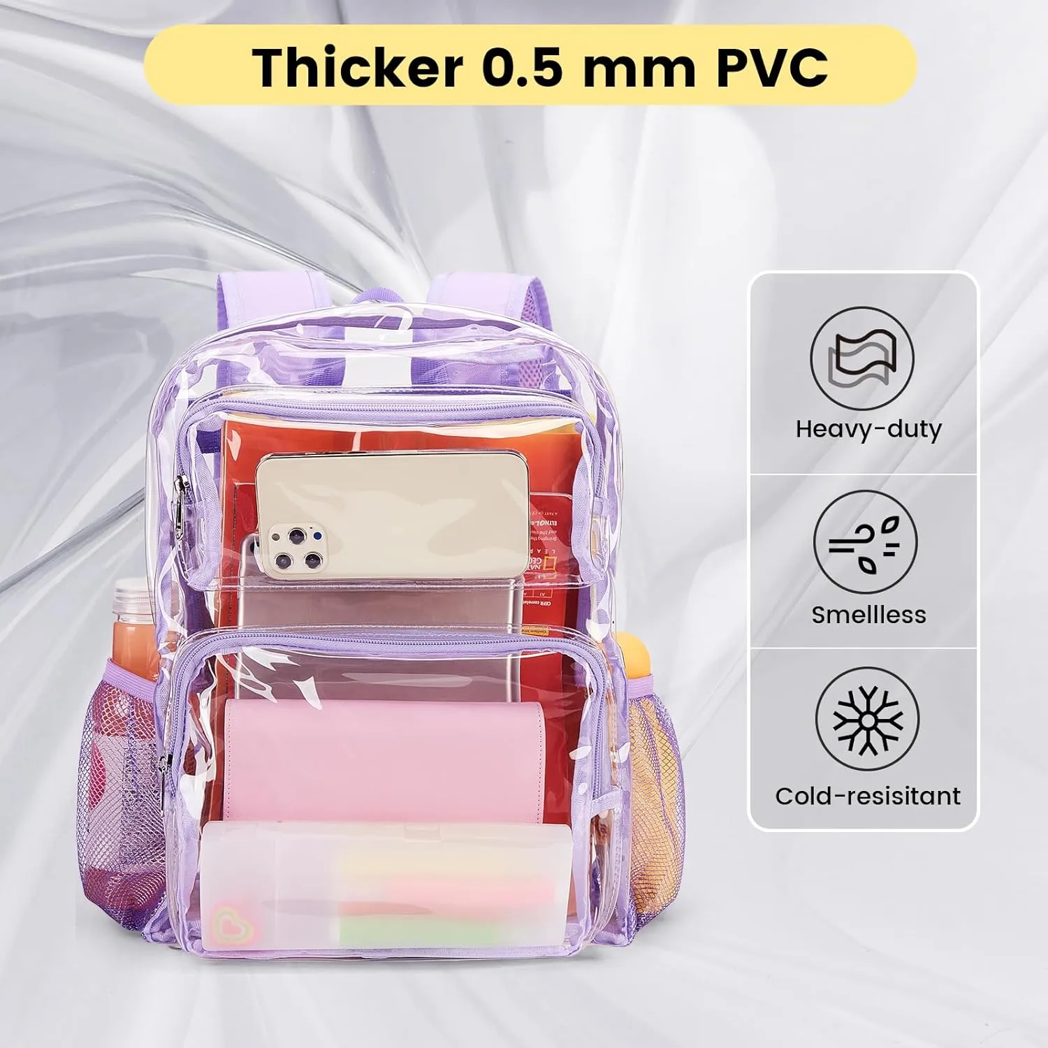 Vorspack Clear Backpack Heavy Duty - Large Clear Bookbag Transparent Backpacks See Through Backpack for College Work Travel Festival - Purple