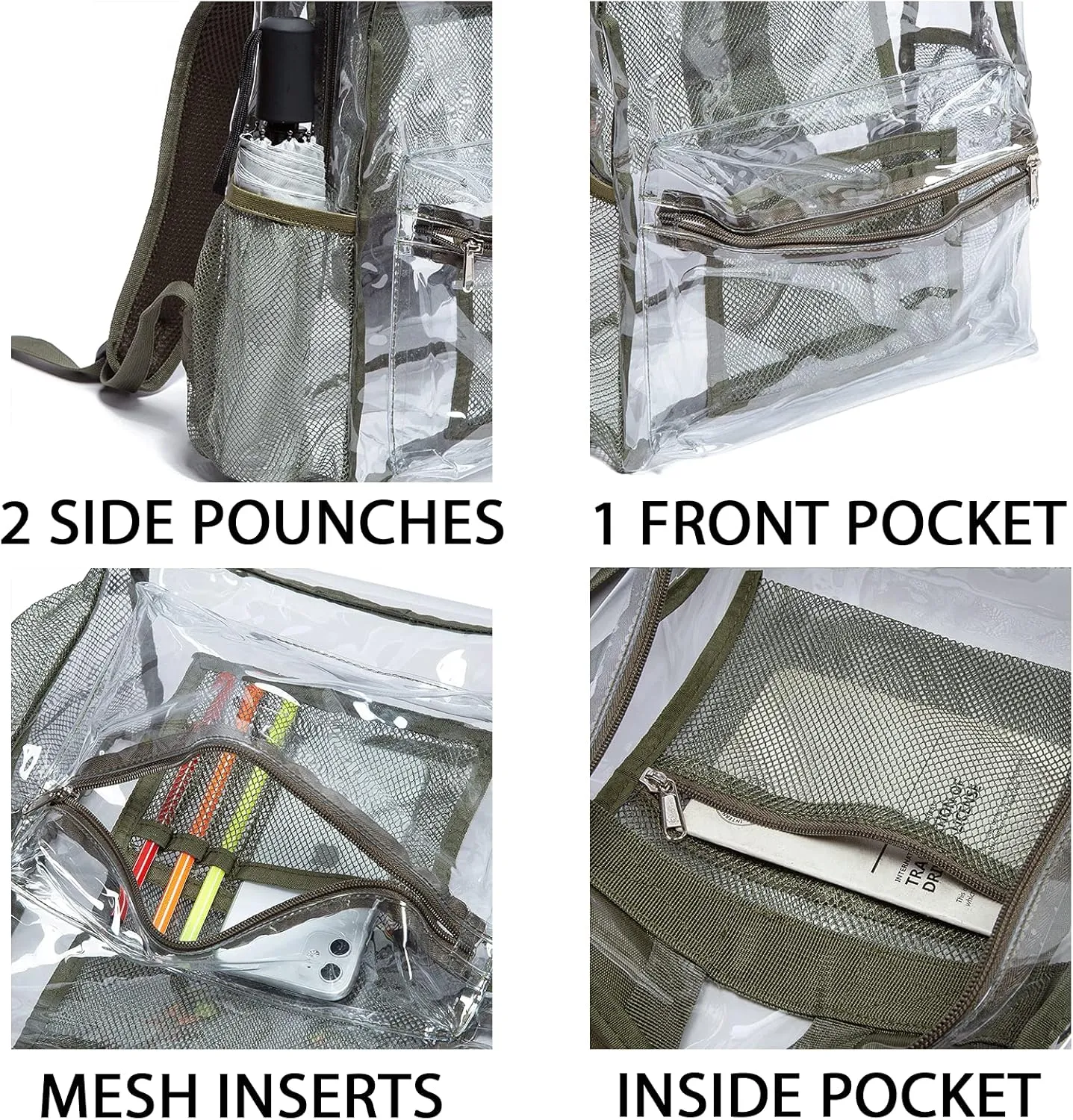 Vorspack Clear Backpack Heavy Duty PVC Transparent Backpack with Reinforced Strap for College Workplace
