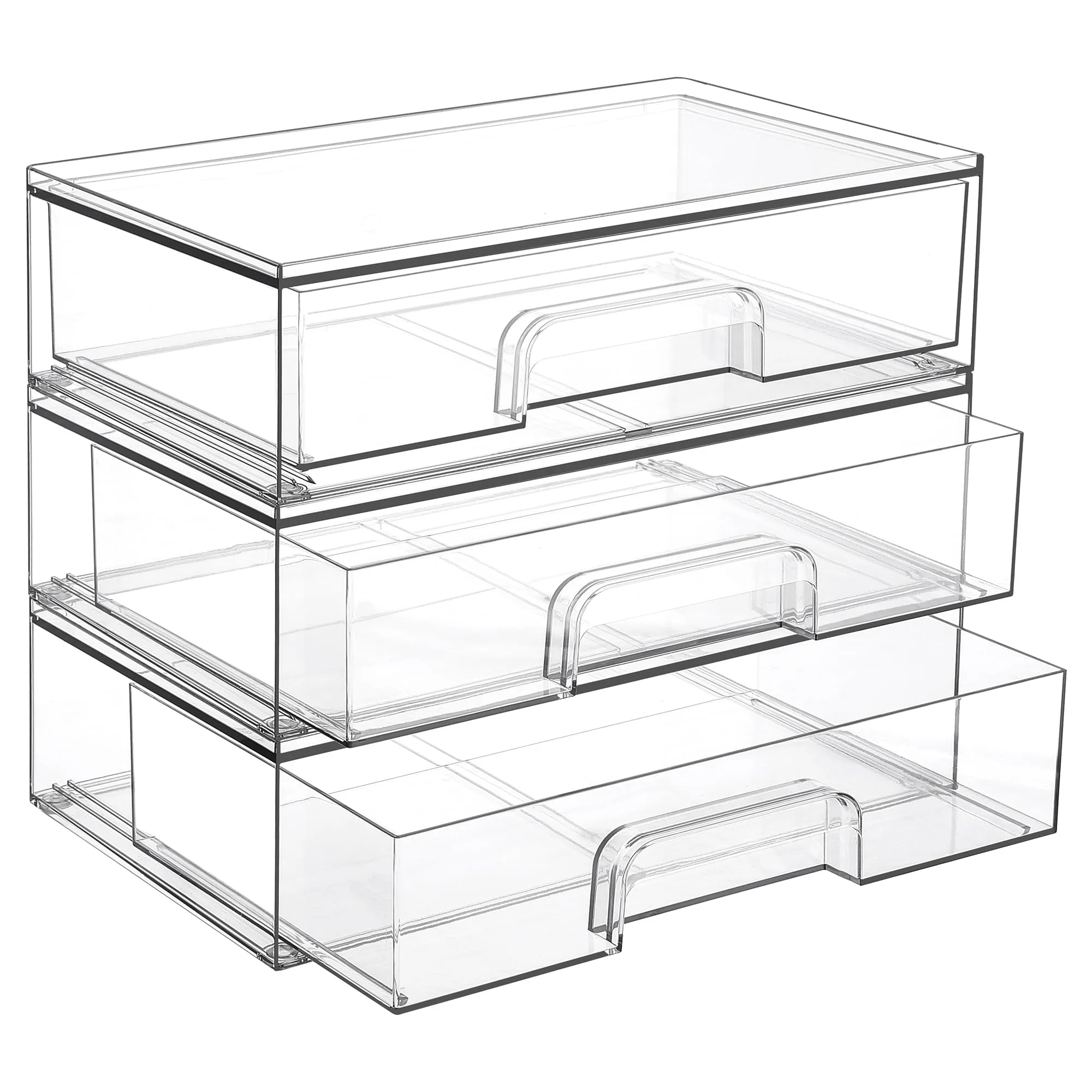 Vtopmart 12.1''W Clear Stackable Storage Drawers,3 Pack Acrylic Plastic Organizers Bins for Makeup Palettes, Cosmetics, and Beauty Supplies,Ideal for Vanity, Bathroom,Cabinet,Desk Organization