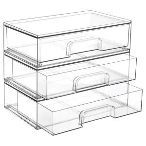 Vtopmart 12.1''W Clear Stackable Storage Drawers,3 Pack Acrylic Plastic Organizers Bins for Makeup Palettes, Cosmetics, and Beauty Supplies,Ideal for Vanity, Bathroom,Cabinet,Desk Organization