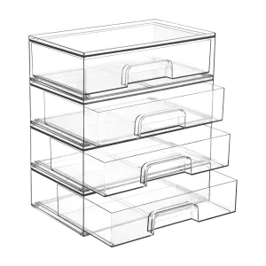Vtopmart 12.1''W Clear Stackable Storage Drawers,4 Pack Acrylic Plastic Organizers Bins for Makeup Palettes, Cosmetics, and Beauty Supplies,Ideal for Vanity, Bathroom,Cabinet,Desk Organization