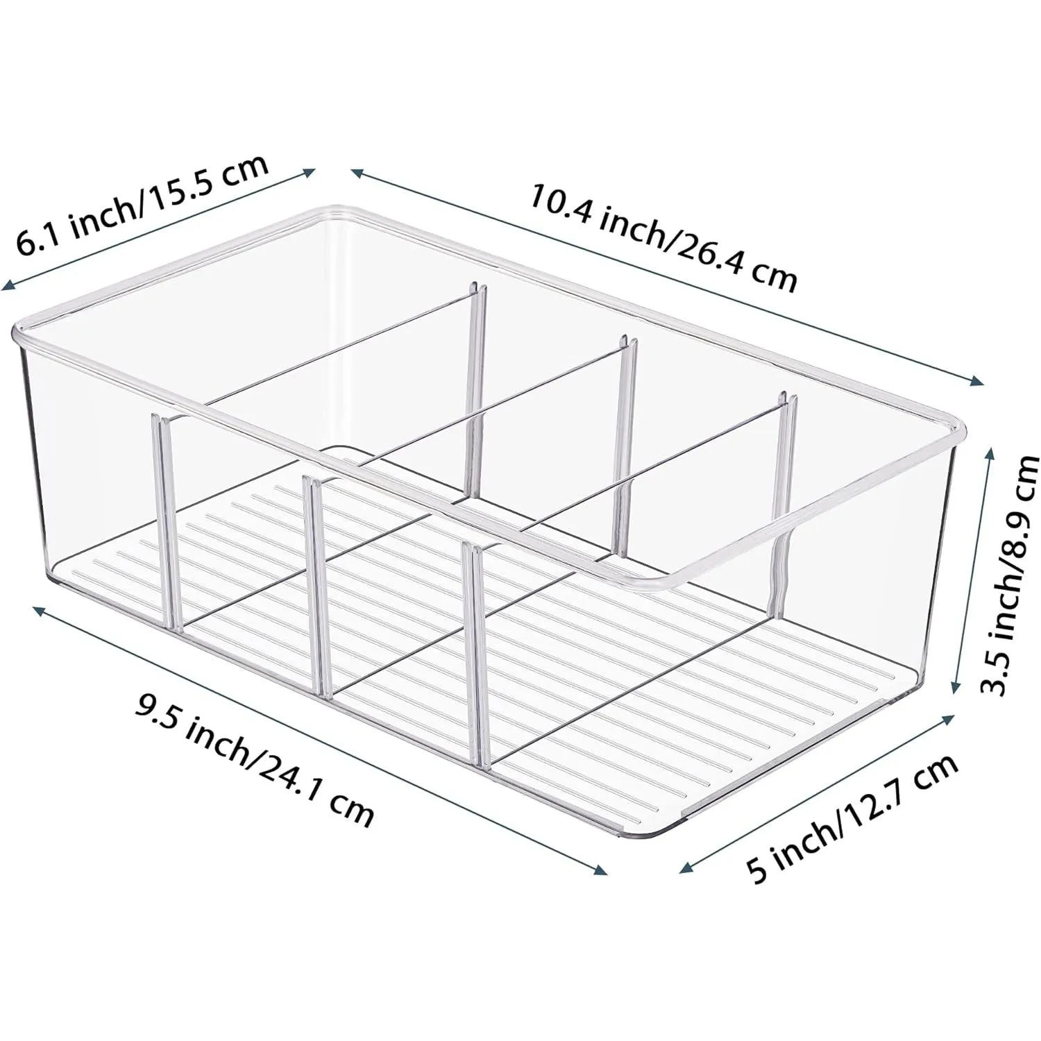 Vtopmart 2 Pack Food Storage Organizer Bins, Clear Plastic Container Boxes for Pantry, Kitchen, Fridge, Cabinet Organization, 4 Compartment Holder for Packets, Snacks, Pouches, Spice Packets