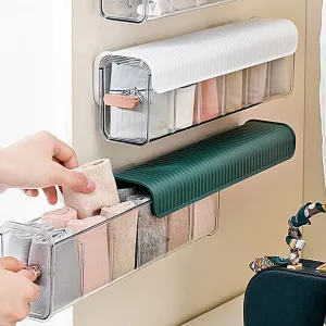 Wall Mounted Storage Box -  6 Cell Drawer Acrylic Organizers Self-Adhesive Anti Dust Storage Boxes for Clothes, Socks, Lingerie and Underwear