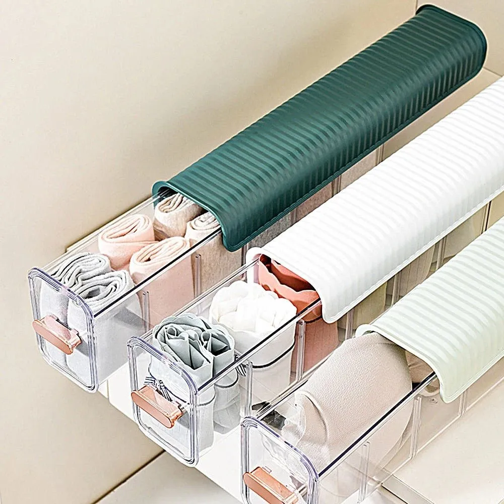 Wall Mounted Storage Box -  6 Cell Drawer Acrylic Organizers Self-Adhesive Anti Dust Storage Boxes for Clothes, Socks, Lingerie and Underwear