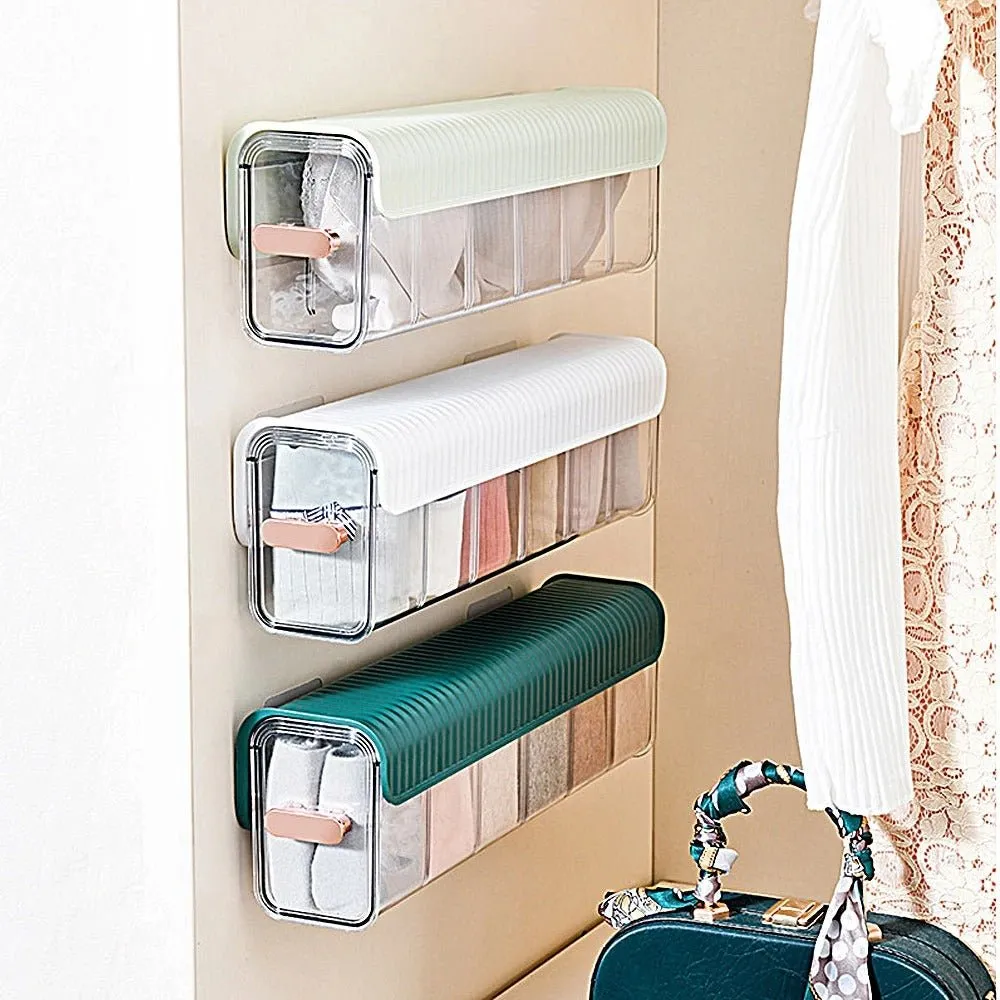 Wall Mounted Storage Box -  6 Cell Drawer Acrylic Organizers Self-Adhesive Anti Dust Storage Boxes for Clothes, Socks, Lingerie and Underwear