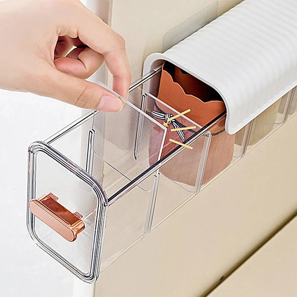 Wall Mounted Storage Box -  6 Cell Drawer Acrylic Organizers Self-Adhesive Anti Dust Storage Boxes for Clothes, Socks, Lingerie and Underwear