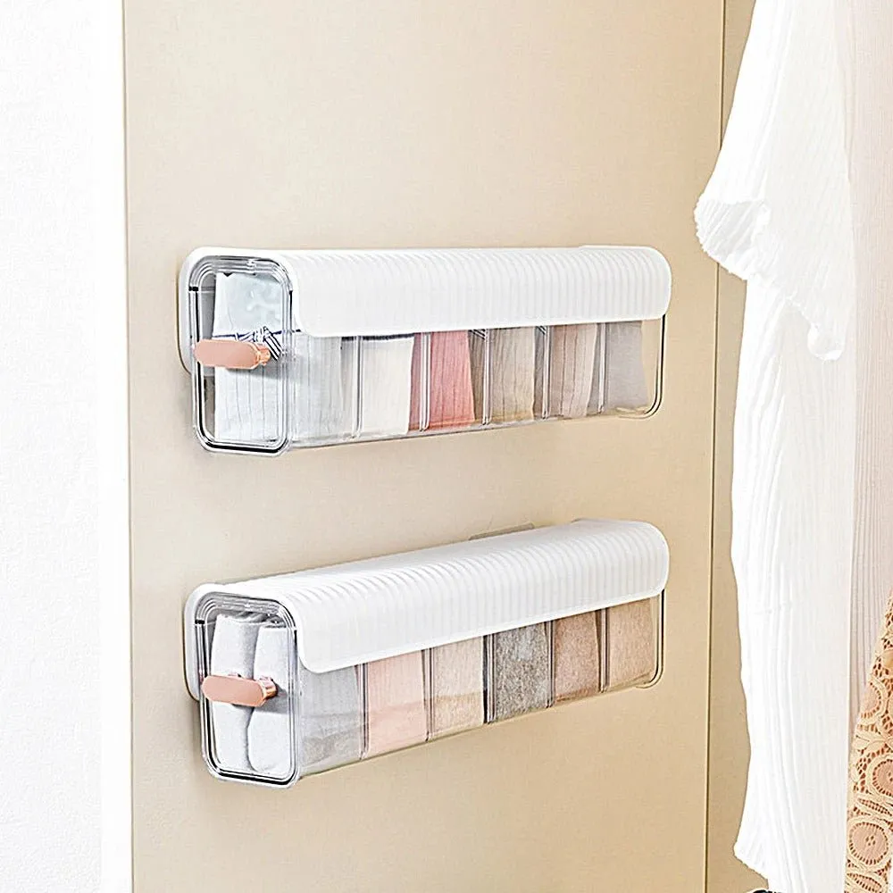 Wall Mounted Storage Box -  6 Cell Drawer Acrylic Organizers Self-Adhesive Anti Dust Storage Boxes for Clothes, Socks, Lingerie and Underwear