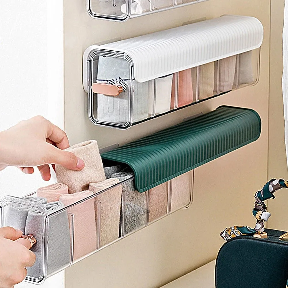 Wall Mounted Storage Box -  6 Cell Drawer Acrylic Organizers Self-Adhesive Anti Dust Storage Boxes for Clothes, Socks, Lingerie and Underwear
