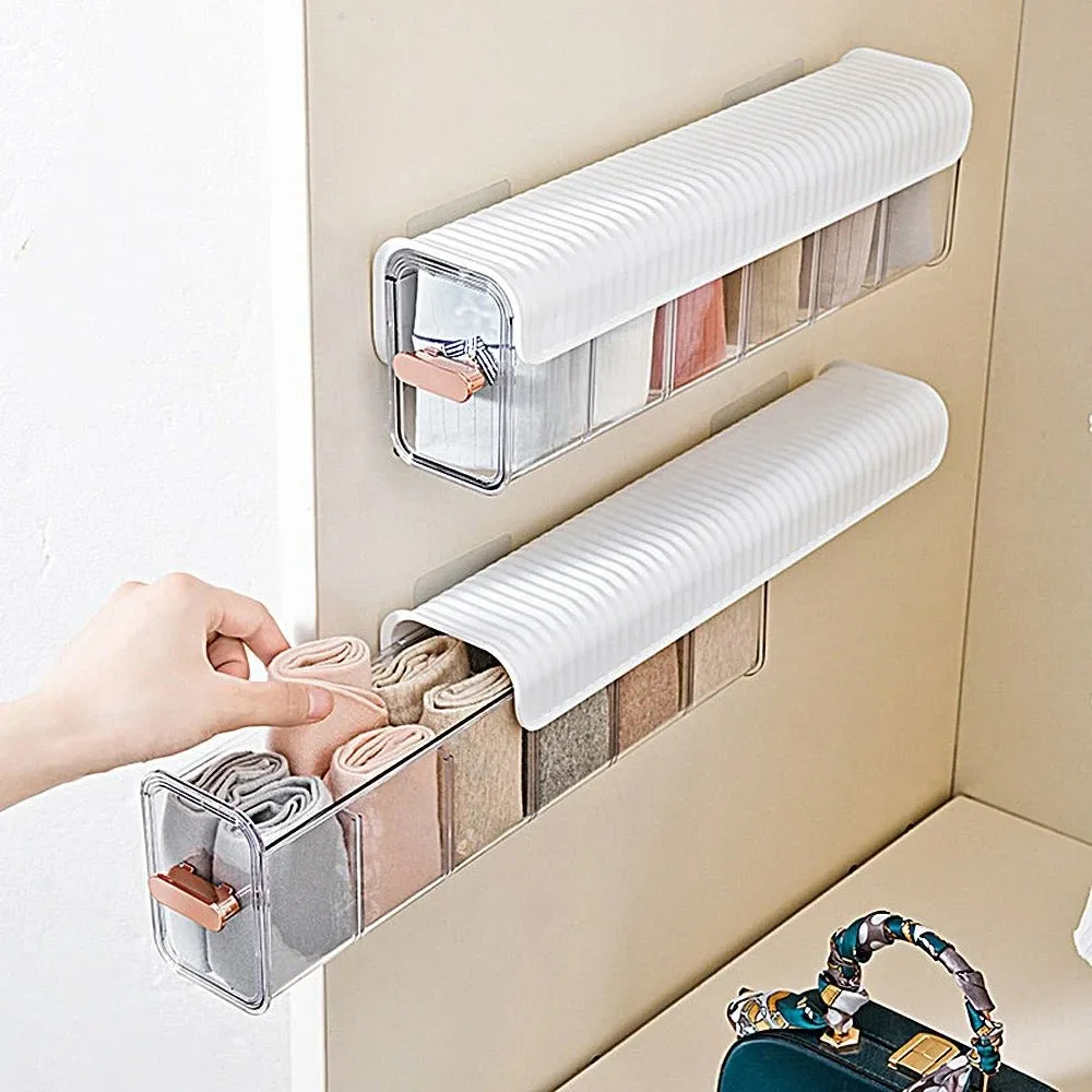 Wall Mounted Storage Box -  6 Cell Drawer Acrylic Organizers Self-Adhesive Anti Dust Storage Boxes for Clothes, Socks, Lingerie and Underwear