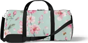 Watercolor Blooming Pink Cherry Petal Sports Duffel Bag Travel Gym Tote Bags Lightweight Durable Shoulder Strap Waterproof Polyester Outside Mesh Pocket Overnight Trip Duffel Bag for Women Men
