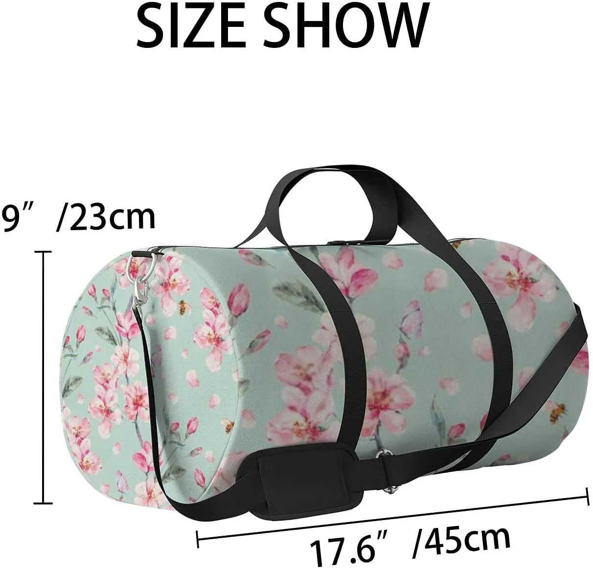 Watercolor Blooming Pink Cherry Petal Sports Duffel Bag Travel Gym Tote Bags Lightweight Durable Shoulder Strap Waterproof Polyester Outside Mesh Pocket Overnight Trip Duffel Bag for Women Men