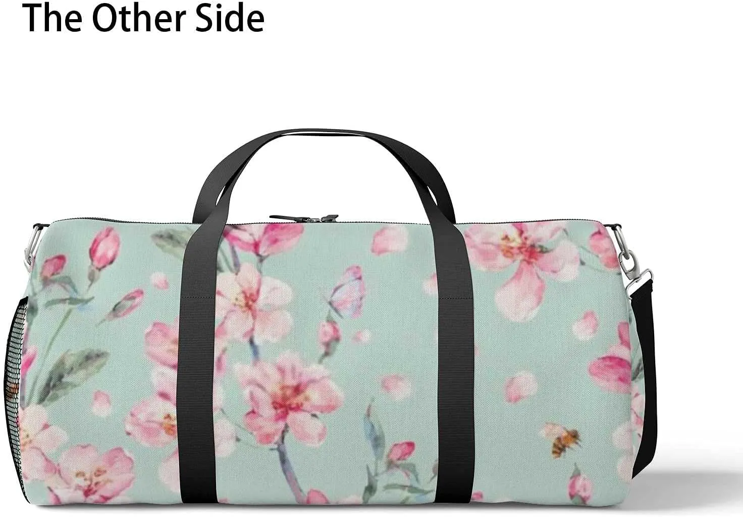 Watercolor Blooming Pink Cherry Petal Sports Duffel Bag Travel Gym Tote Bags Lightweight Durable Shoulder Strap Waterproof Polyester Outside Mesh Pocket Overnight Trip Duffel Bag for Women Men