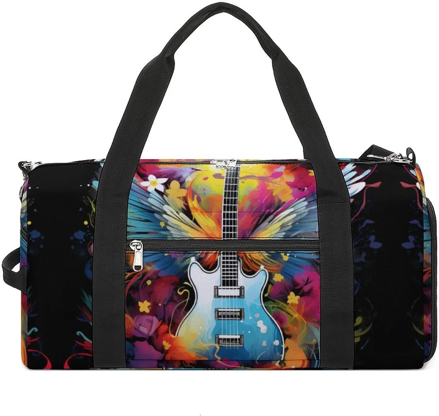 Watercolor Guitar with Wings Sports Gym Bag Lightweight Travel Duffel Bag Workout Bags Casual Weekender Bag for Men Women