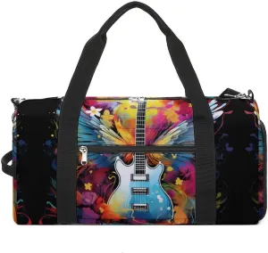 Watercolor Guitar with Wings Sports Gym Bag Lightweight Travel Duffel Bag Workout Bags Casual Weekender Bag for Men Women