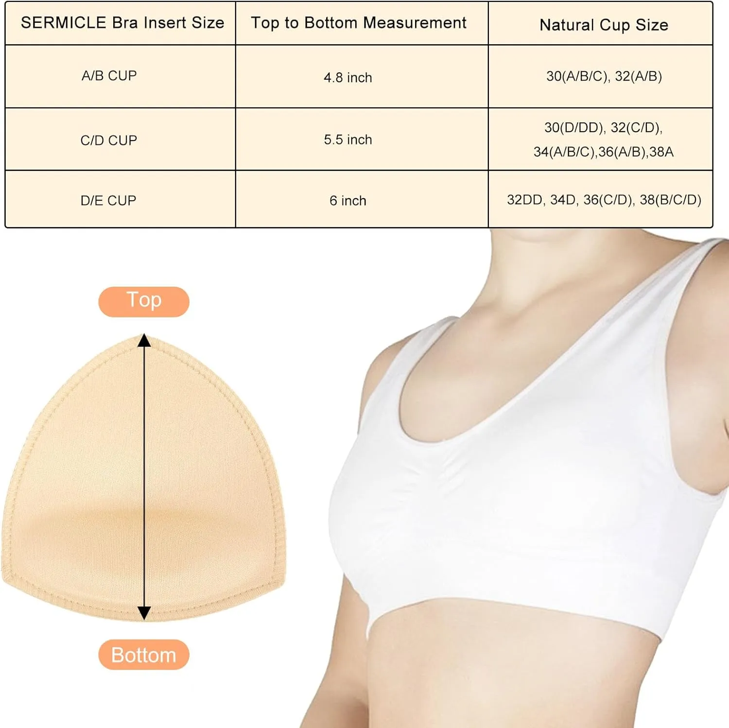 Waterproof Swimsuit Bra Inserts Pads 3 Pairs Removable Bathing Suit Insert Bikini Push up Inserts A/B or C/D,D/E Cup