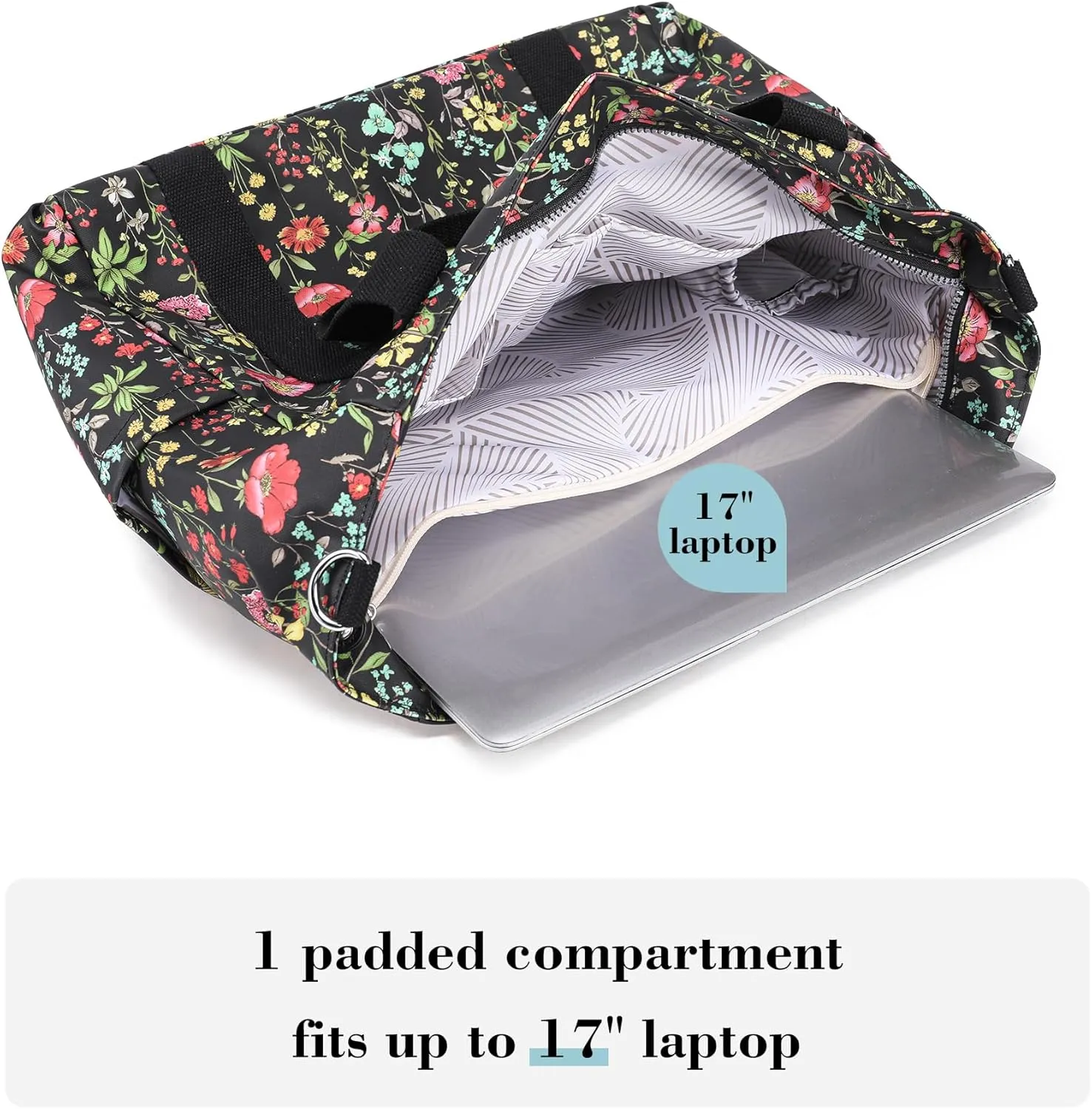 Waterproof Travel Duffle Bag for Women Weekender Overnight Carry On Crossbody Tote Bag Shoulder Bags with Laptop Compartment(Black Colorful Flowers)