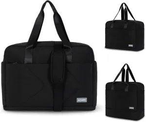 Weekender Bag for Women, Carry On Travel Duffel Bag with Laptop Sleeve, Expandable Large Overnight Bag Trolley Sleeve for Gym Dance Sport Workout, Black