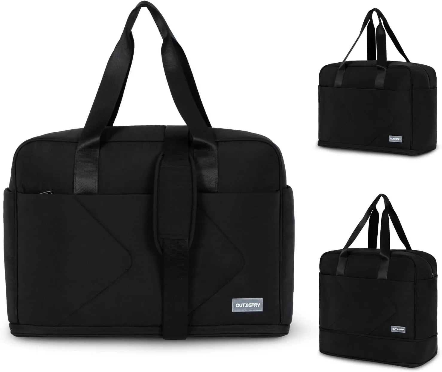 Weekender Bag for Women, Carry On Travel Duffel Bag with Laptop Sleeve, Expandable Large Overnight Bag Trolley Sleeve for Gym Dance Sport Workout, Black