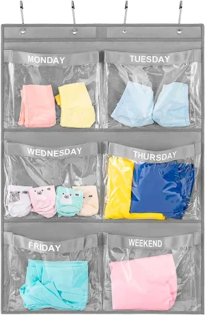 Weekly Clothes Organizer Day of Week School Clothing Storage Hanging Closet Organization for Kids Monday to Weekend (GREY)
