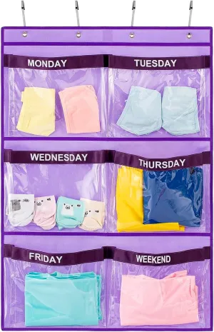 Weekly Clothes Organizer Day of Week School Clothing Storage Hanging Closet Organization for Kids Monday to Weekend (PURPLE)