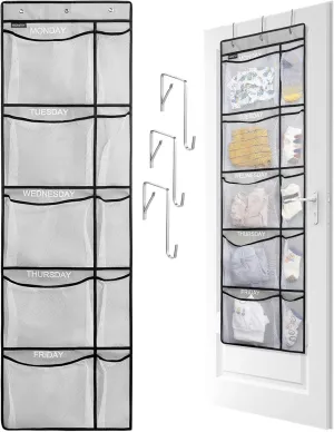 Weekly Kids Clothes Organizer - Day of Week School Clothing Organizer, Monday to Friday Time Save, No Odour, 5-Shelf Hanging Closet Storage (Grey)